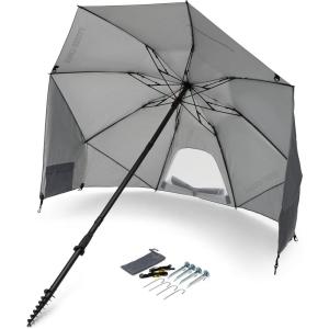 image:imageSportBrella Fieldedge Gray UPF 50 Sun Protection Umbrella 6Foot BiFold Canopy with Patented Side Panels Premium Auger Bit and Carry Bag for Outdoor Shade on Beach Grass or Sidelines